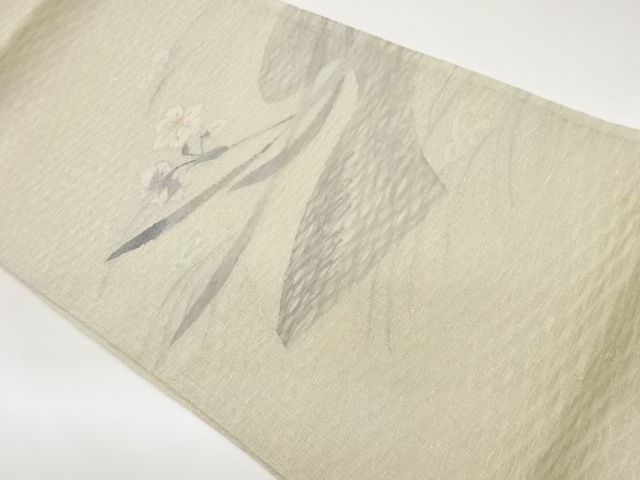 JAPANESE FUKURO OBI FOR SUMMER / WOVEN FLORAL PLANTS